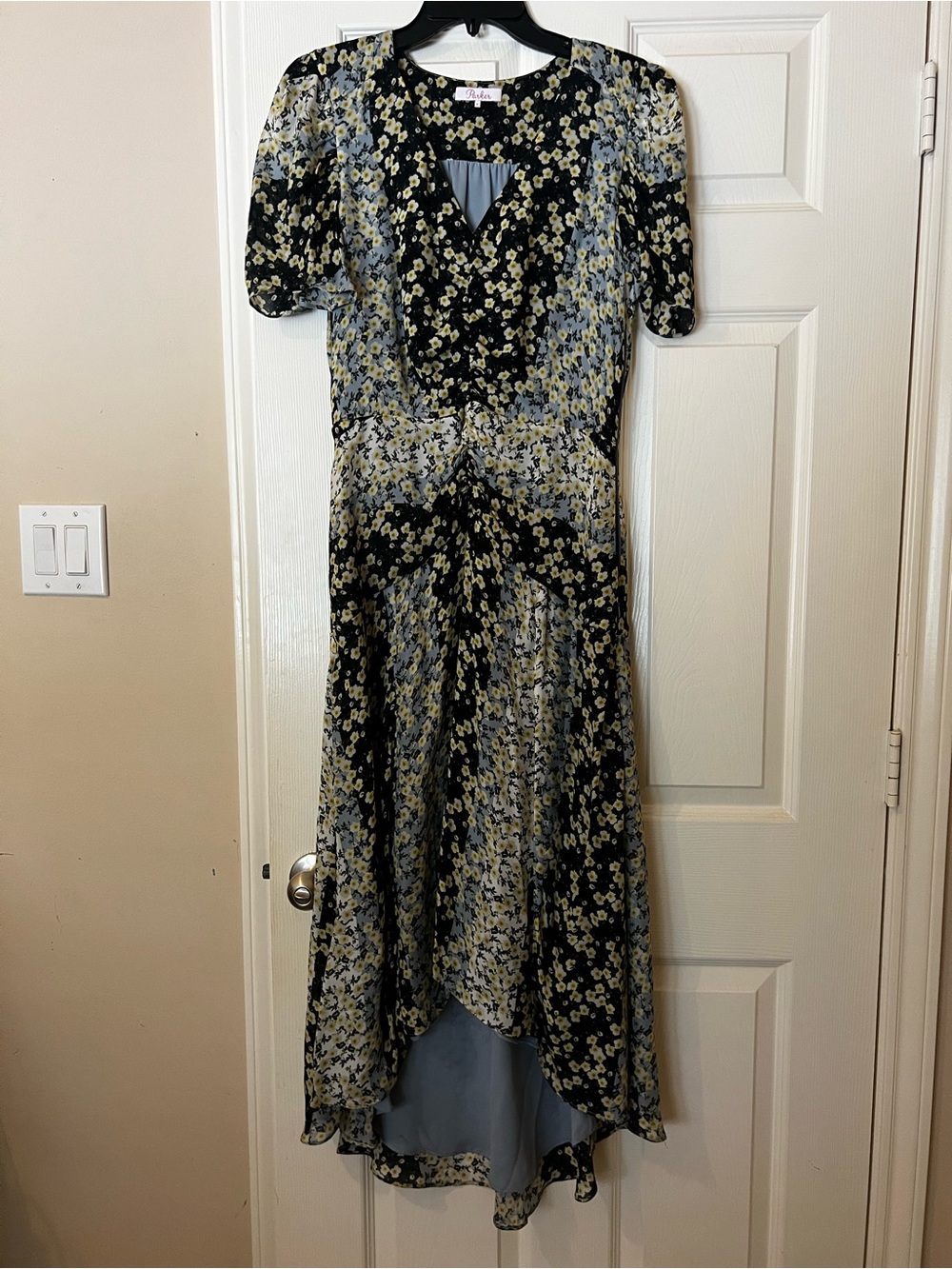 Parker Black Floral Maxi Dress with Light Blue Accents